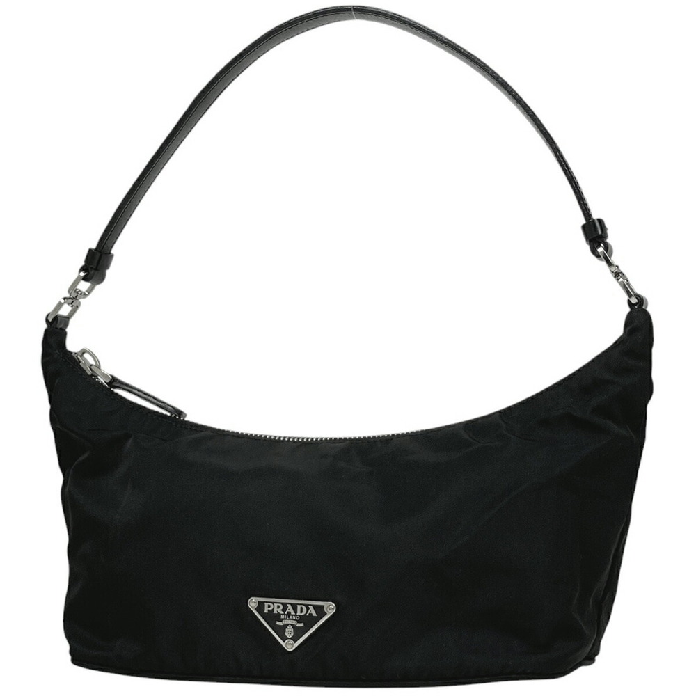 Prada Logo Plate Handbag Clutch Nero Black